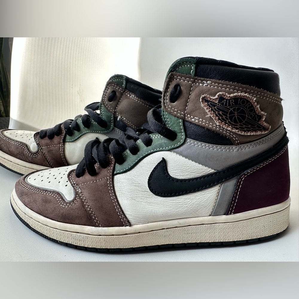 Jordan High-Top Sneakers in White, Black, Brown and Olive - Picture 3 of 12